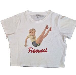 Fiorucci Vintage 90s Pin-Up Girl Graphic Crop Top T-Shirt Womens Sz XS Authentic